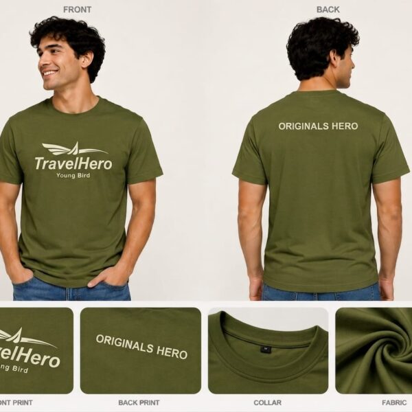 TravelHero Premium Oversized Cotton T-Shirt – Olive Green