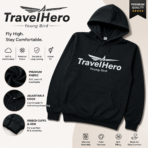 TravelHero Premium Cotton Hoodie – Black Unisex  Hoodie - Image 2