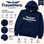 TravelHero Premium Cotton Hoodie – Navy Blue Unisex Hoodie - Image 3