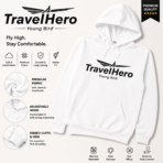 TravelHero Premium Cotton Hoodie – White Unisex Hoodie - Image 3