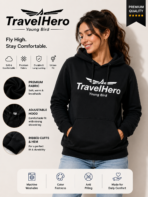 TravelHero Premium Cotton Hoodie – Black Unisex  Hoodie - Image 3
