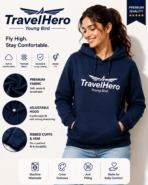 TravelHero Premium Cotton Hoodie – Navy Blue Unisex Hoodie - Image 2