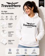 TravelHero Premium Cotton Hoodie – White Unisex Hoodie - Image 2