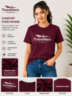 TravelHero Premium Oversized Cotton T-Shirt – Maroon