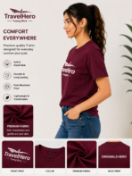 TravelHero Premium Oversized Cotton T-Shirt – Maroon - Image 2